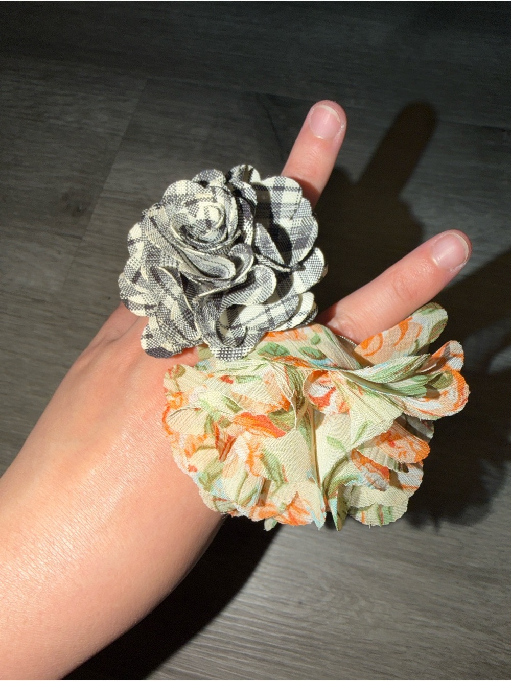 Floral Fabric Ring Set - Black Plaid & Cream Orange Flowers